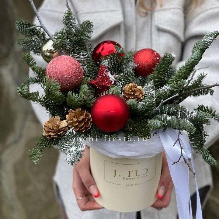 Новогодняя композиция в коробке ред в Комсомольске-на-Амуре