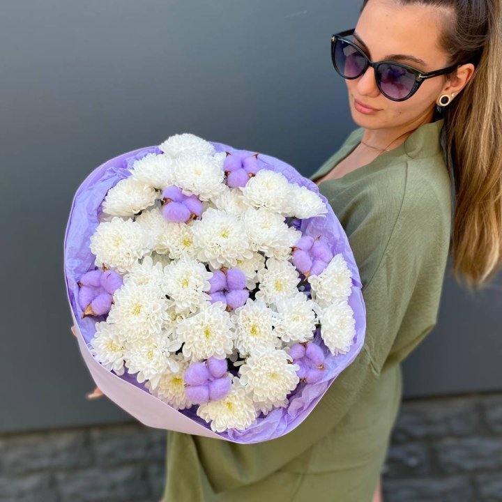  Букет  хризантем и хлопка в Комсомольске-на-Амуре