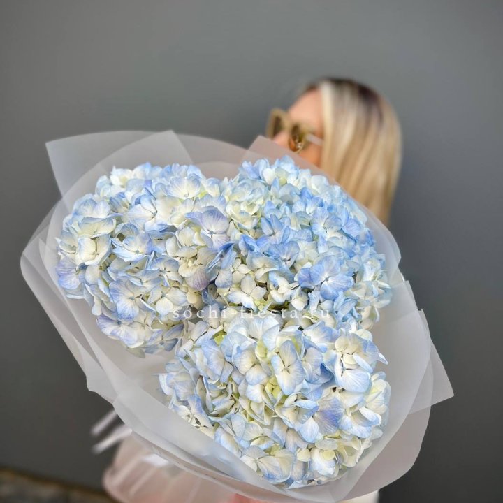 Букет из 3 голубых гортензий  в Комсомольске-на-Амуре