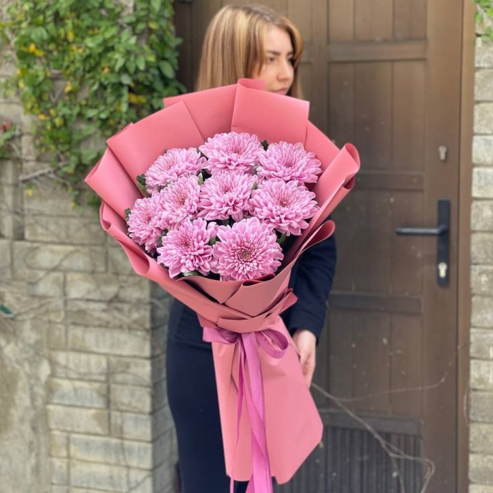 Букет хризантем розовый в Комсомольске-на-Амуре