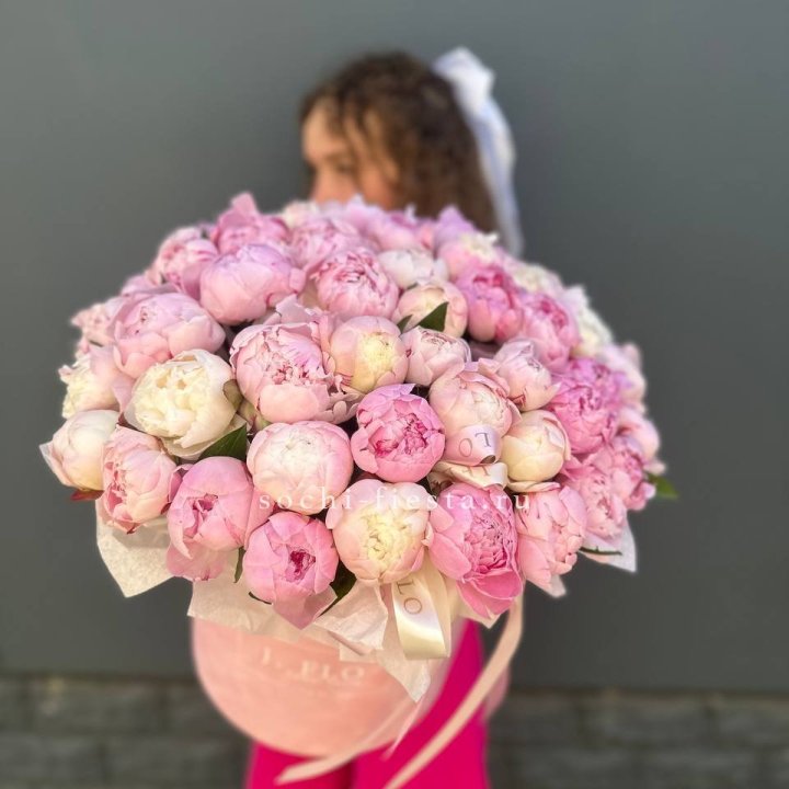 51 нежных пионов  в цилиндре в Комсомольске-на-Амуре