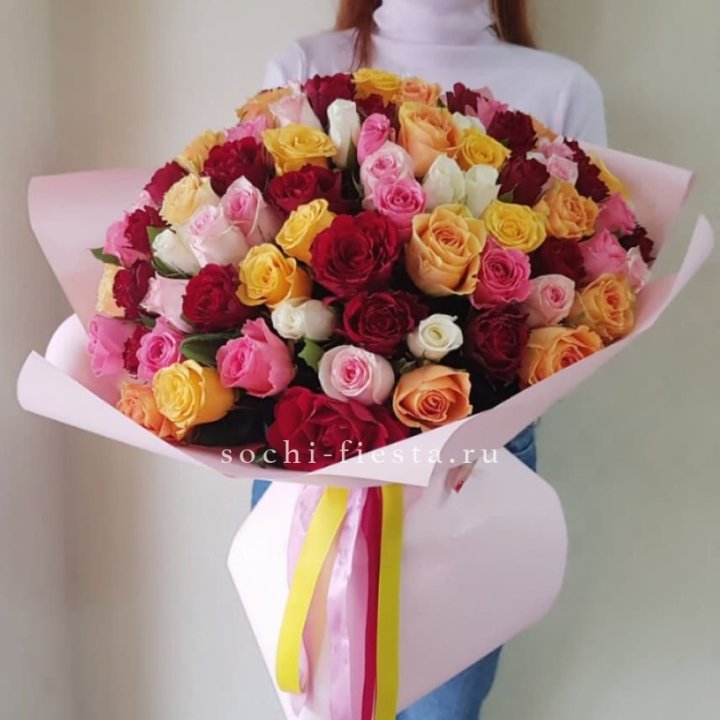 101 роза Кенийский микс "Нежность" в Комсомольске-на-Амуре