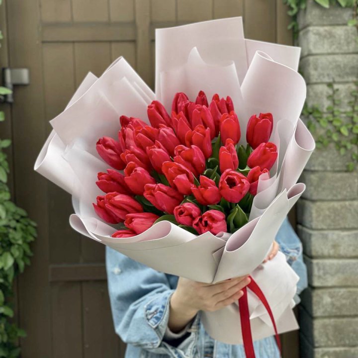 35 красных тюльпанов в Комсомольске-на-Амуре